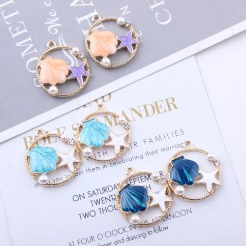 Hollow Pearl Starfish Shell Pendant Round Ring Enamel Gold Korean Charms DIY Bracelet Jewelry Accessories For Handmade Necklace