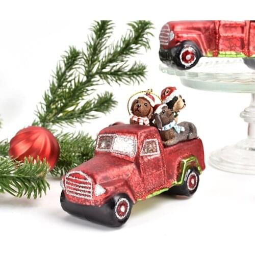 Christmas decoration supplies glass painted pet truck ornaments window scene layout dress up glass pendant
