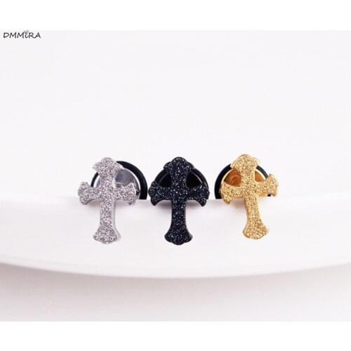Fashion Men Women Cross Jesus Christ Crystal Stud Earrings Gold Black Stainless Steel Cross Earrings Jewelry Christmas