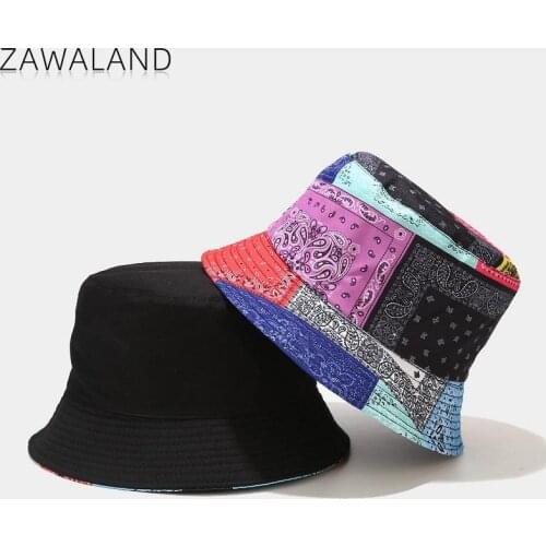 Zawaland Cotton Basin Caps Paisley Patchwork Bucket Hats Women Men Hip-Hop Decorations Hat Outdoor Casual Streetwear Accessories