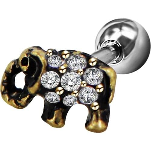 Body Punk Elephant Helix Piercings Ear Cartilage Earring 16G Surgical Steel Burnished Gold Daith Tragus Studs Piercing Women