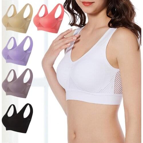 Sporty Women Bra Hollow Out Breathable Sports Bra Solid Color Bralette Padded Seamless Brassiere Brelette Underwear for Fitness