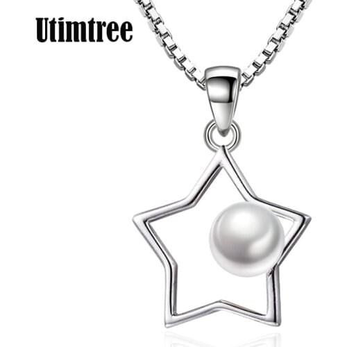 Utimtree Cute Fiver Star Shape Pearl Necklaces Jewelry Box Chain Pendants Necklace Women Statement Collares Accessory