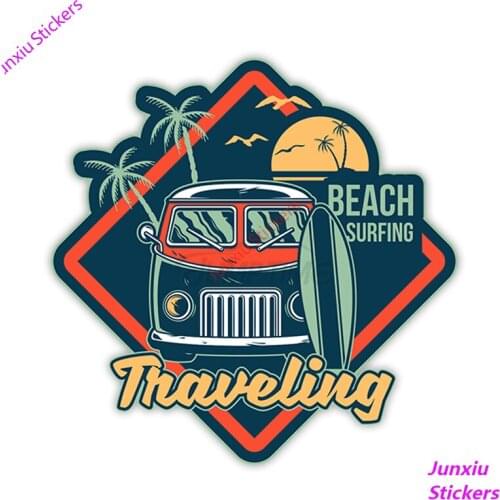 Personality Surf Van Surfer Beach Car Sticker Vinyl Waterproof Car Window Accessories Decorative Boot Art Pattern PVC 13cm X13cm