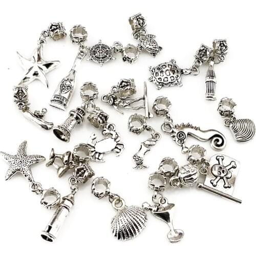 Mix Charms 20pcs/lot Vintage Silver Ocean Pendant Big Hole For DIY Jewelry Making 22427
