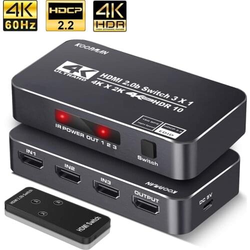 High Speed 18.5Gbps 3 Ports 4K 60Hz HDR HDMI 2.0 Switcher Switch 3x1 Supports Ultra HD Dolby Vision HDR10, HDCP 2.2 & 3D