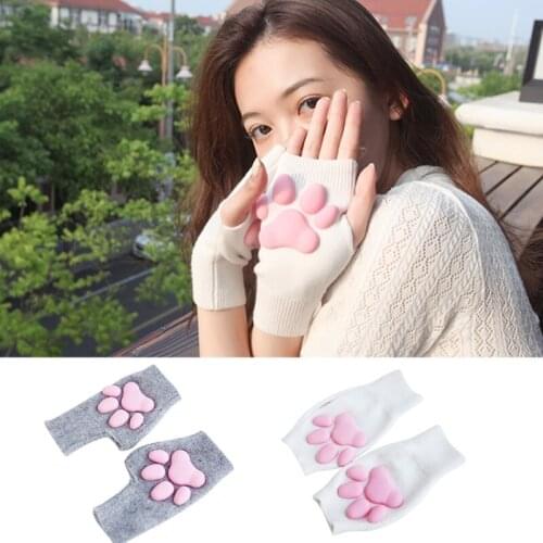 UV Sun Protection Cute Cat Claw Fingerless Arm Sleeves Cartoon Arm Covers for Outdoors Stretchy Warm Soft Gloves