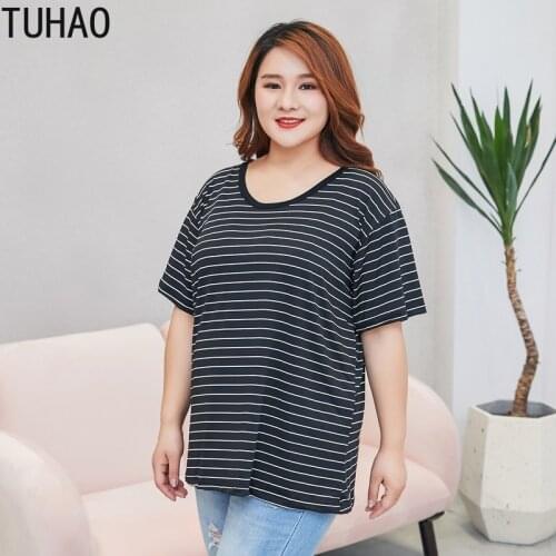 TUHAO Womens Tops and Blouses Big Size 7XL 6XL 5XL 4XL Summer Striped Blouse Womens Plus Size Female Shirts Loose Clothes WM31