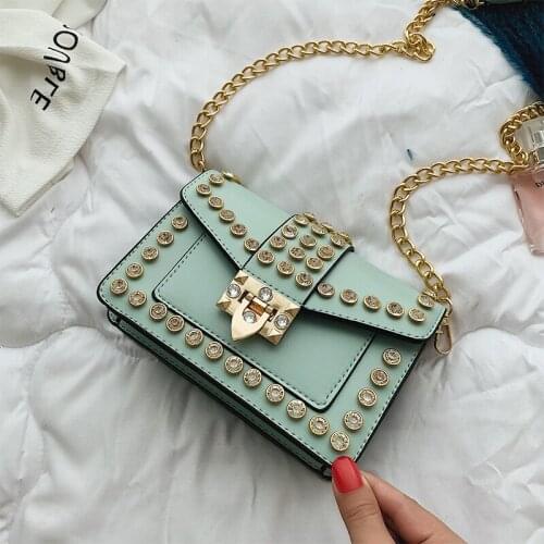 Flip Rivet square bag 2019 summer new high quality PU leather Women designer handbag Diamond lock chain shoulder messenger