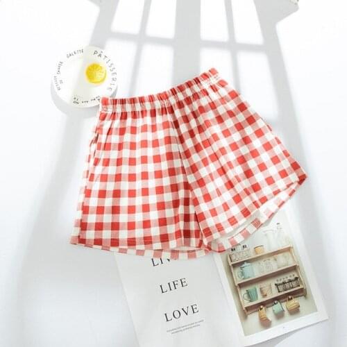 Women Pajamas Summer Cotton Shorts Japanese Style Simple Elastic Waist Casual Plus Size Sweet Candy Colors Plaid Women Home Pant