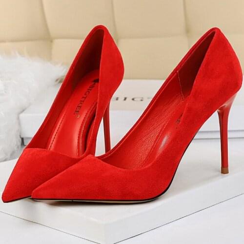 2021 Newest Women 9cm High Heels Plus Size 10.5 Pointed Toe Luxury Lady Red Dress Shoes Scarpins Yellow Green Blue Work Pumps