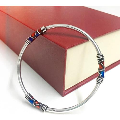 Fyla Mode Cloisonne Enamel Bangle 100% 925 Sterling Silver Bracelet Bangle For Men Women Thai Silver Jewelry PKY296