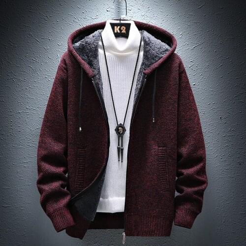 Winter New Mens Fleece Sweatercoat Fashion Hooded Slim Fat Thicken Casual Sweater Men Cardigan