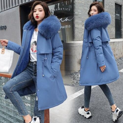2021 Winter Parka Women Padded Jacket Plus Velvet Liner Thick Warm Coat Loose Big Fur Collar Hooded Outwear Plus Size 5XL