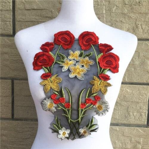 1pc Red Flower Collar Sew on Patch Applique Badge Embroidered For Clothing Bust Dress DIY Sewing Craft Decoration Scrapbooking