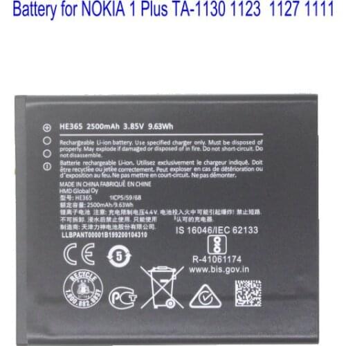 1x 2500mAh HE365 Replacement Li-ion Battery For Nokia 1 Plus TA-1130 1123 1127 1111 Batteries