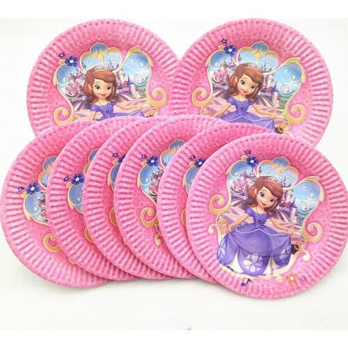 10pcs Sofia Princess Party Supplies Paper Plates Disposable Tableware Birthday Festival Party Favor Decoration Cake Plate Dishes
