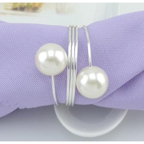 10pcs Gold/Silver/Copper Pearls Napkin Ring Serviette Buckle Holder For Wedding Banquet Dinner Decoration Favor