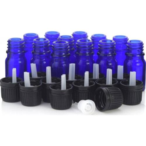 12pcs 5ml Cobalt blue Glass bottles w/ euro dropper tamper evident cap for essential oil aromatherapy cosmetic containers 1/6 Oz