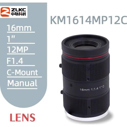 12MP High Resolution 16mm Fixed Focal Lens C-Mount with IR Correction for Intelligent Traffic Surveillance 1.1" F1.4 Camera Lens