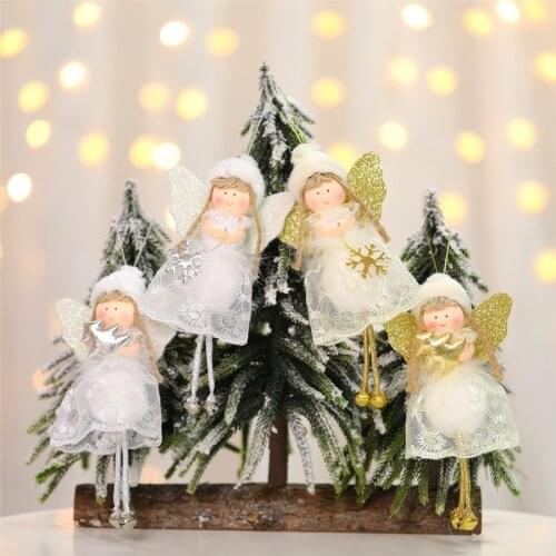 24 pcs Christmas Tree Pendant Hanging Cute Lace Angel Doll Plush Toy Xmas Decoration Hanging Pendant Ornaments Festival Baubles