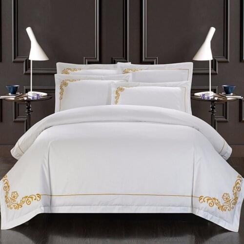 4pcs 100S Egypt Cotton Oriental Embroidery White Color Hotel Bedding sets King Queen Bed set Duvet cover set Bedsheet Wholesale