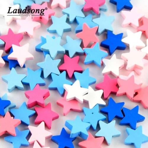 40PCS 20x19MM Wooden Cute Color Star Shape Wooden Beads DIY Childrens Toy Jewelry Making Decoration Wholesale