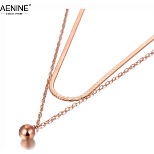 AENINE Bohemia 316L Stainless Steel Double Layer Round Ball Choker Necklaces Jewelry Pendant Chain Necklace For Women AN20070