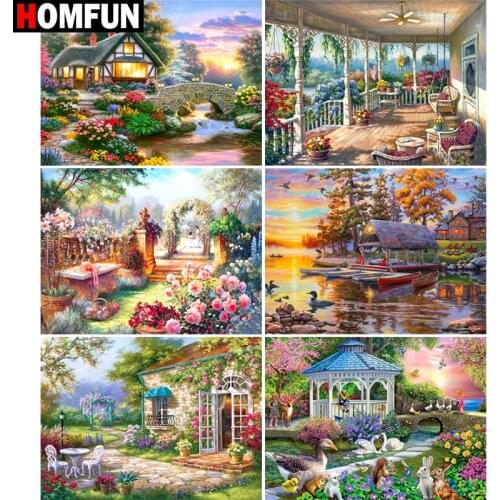 HOMFUN Full Square/Round Drill 5D DIY Diamond Painting "Forest house landscape" Embroidery Cross Stitch 5D Home Decor Gift