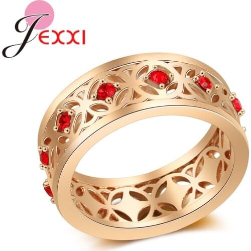 Hollow Ring Exquisite Shiny Red Cubic Zirconia Symbol of Enthusiasm Rose Gold Color Popular Party Anniversary Accessories