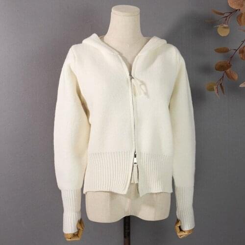 White Hooded Sweater Blouse Cardigan for Women Autumn Zipper Vintage Sweaters Knitted Tops Female Harajuku Streetwear Woman