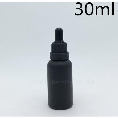 Free shipping 10pcs 30ml black frosted glass essential oil bottle with black tamper evident dropper 30cc glass perfume bottle