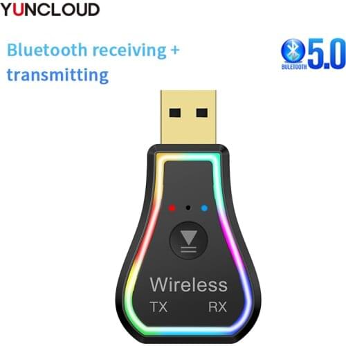 Wireless 5.0 Bluetooth Receiver BT Adapter Transmitter For Computer Phone Colorful Lights Dongle For Speaker Headset Car