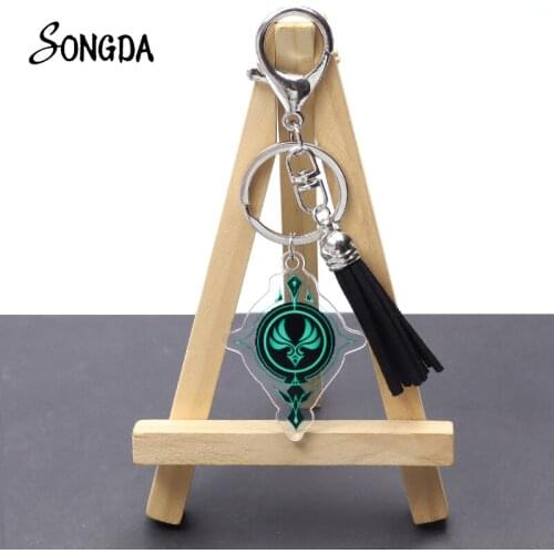 God Eye Genshin Impact Water Wind Thunder Fire Rock Ice Element Pendant Keychain Tassel Acrylic Keyrings Key Chain Jewelry Gifts