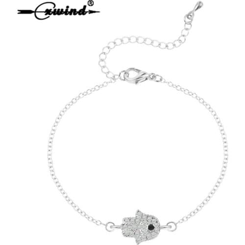 Cxwind Fashion Hasma Hand Bracelets for Women Cuff Bracelet Charms Zircon CZ Paved Hamsa Blue Lucky Eye Jewelry