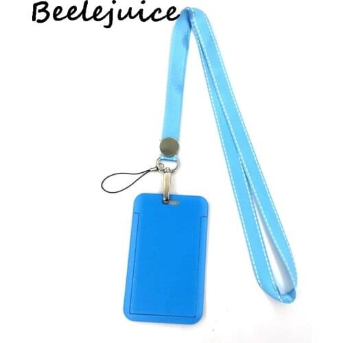 Blue Color Credit Card ID Holder Bag Student Women Travel Bank Bus Business Card Cover Badge Accessories Gifts Lanyard Straps