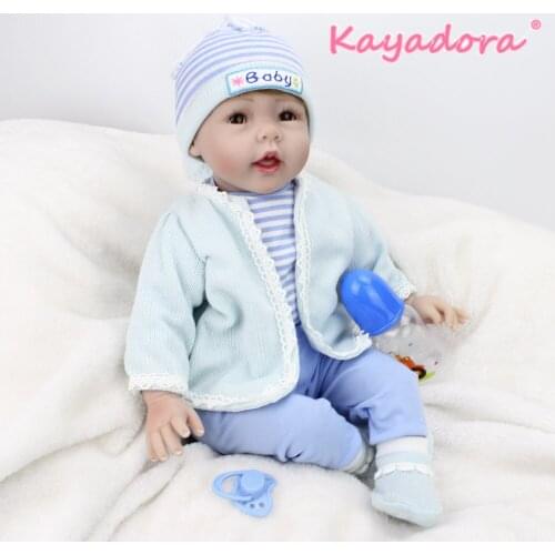 Kaydora 22 Inches Silicone Reborn Baby Dolls Rooted Brown Mohair Blue Bebe Romper lol For Princess Children Birthday Gift Bebes