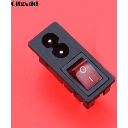 Cltgxdd 1pcs AC 250V 2.5A IEC 320 C8 MAINS AC Power Socket Electric Plug Power Cord Inlet With Red LED Rocker Switch ON-OFF