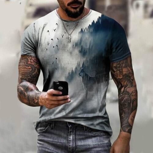 Wolf short-sleeved T-shirt casual breathable 3D plus size summer shirt 2021 polyester material