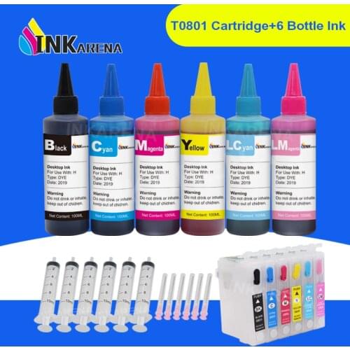 INKARENA Ink Bottle 6×100ml + T0801 - T0806 Refill Printer Ink Cartridge For Epson Stylus Photo P50 T59 R265 270 285 290 360