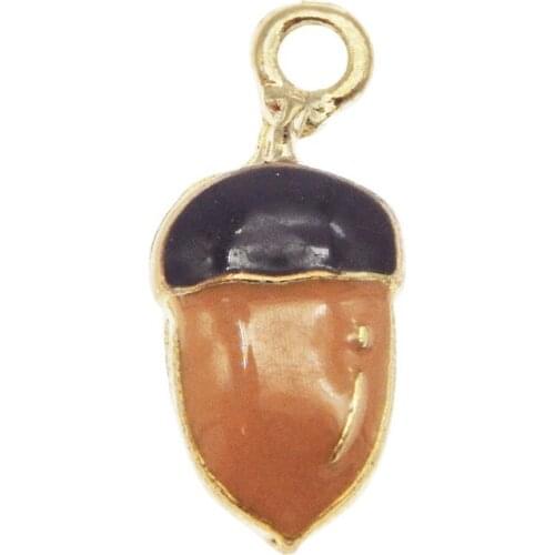 Julie Wang 5PCS Enamel Brown Small Acorn Charms Alloy Gold Tone Fruit Pendant Bracelet Jewelry Making Accessory