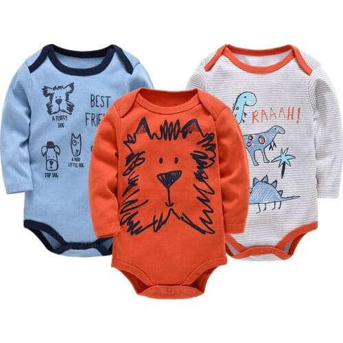2021 3 Pcs/set Baby Clothes Long Sleeve Unisex Cotton Bodysuit 0-12 months Overalls Cartoon Print Newborn Toddlers Jumpsuit