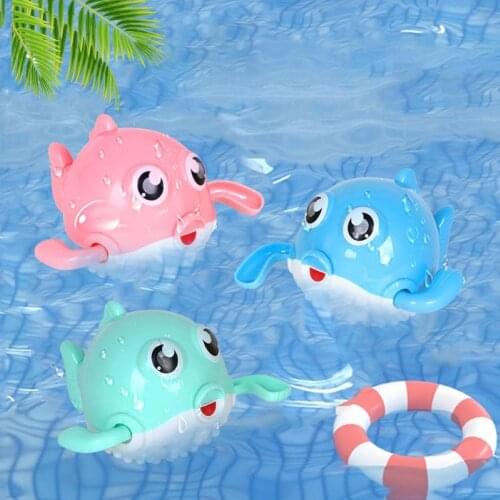 2Pcs Kid Wind Up Clockwork Puffer Fish Bathroom Water Play Game Baby Bathing Toy
