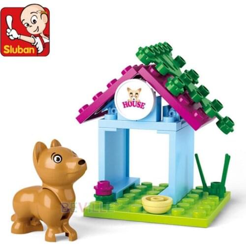 Sluban 19Pcs Cute Puppy House Model Building Blocks Girls Friend Birthday Gifts Enlighten DIY Action Figure Bricks Toys For Kids