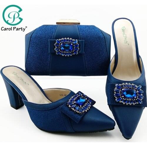 Royal blue Color African Shoes And Bag Matching Set With Stones Shoes Women Italian design Shoes And Bag Set For Party Wedding