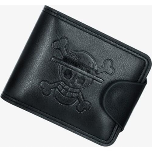 Anime Pirate King Monkey D Luffy Pirate King Short Wallet Mens Brown & Black Folding PU Leather Purse