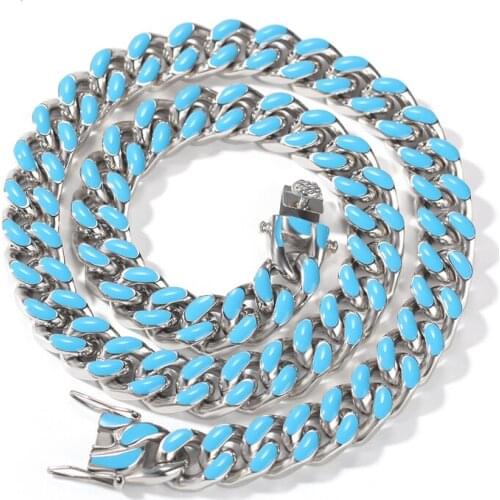 Stainless Steel With 316L Colorful Necklace 11mm Heavy Miami Cuban Link Chain Hiphop Gold Color Fashion Jewelry hip hop