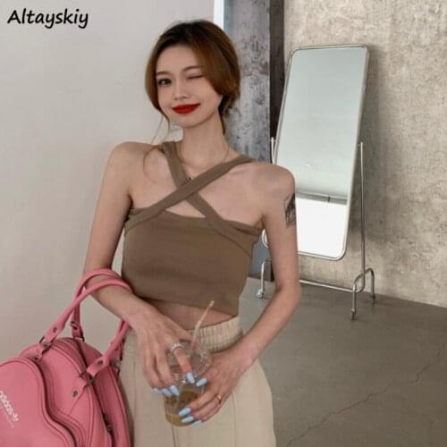 Camisole Women Cropped Summer Elegant Sexy Simple Cozy All-match Pure College Girls Street Style Ulzzang Design Fashionable Tops