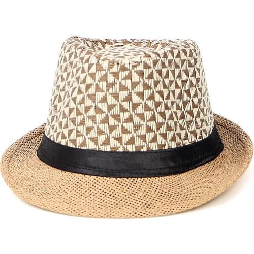 Mens Straw hats Panama Fedora Hat Men 2020 Summer Plaid Short Brim Sombreros Hombre Chapeau Homme Jazz Cap Beach Sun Cap Sunhat