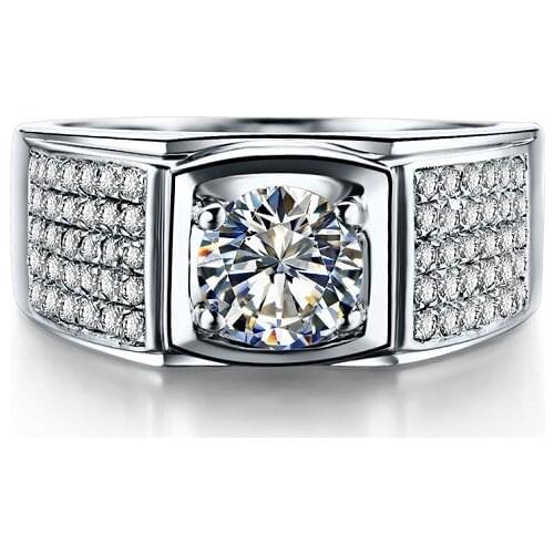 1CT Genuine White Gold Romantic Round Faultless Fine Diamond Wedding Ring For Men Solid Gold Ring For Husband With Box